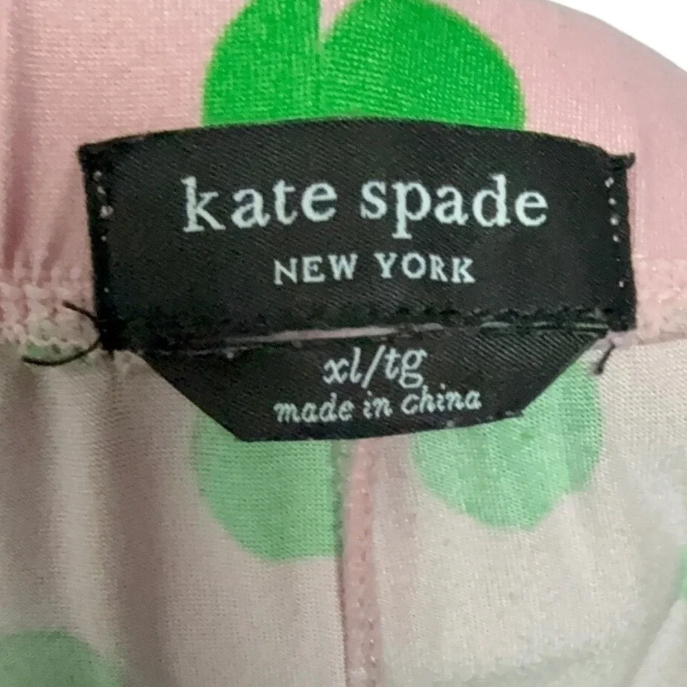 KATE SPADE New York Jersey Pajama Pants, Pink with Green Polka Dots, Size XL